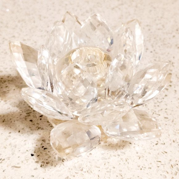 DAMAGED Vintage Swarovski Waterlily Lotus Candle Holder Crystal Flower As-Is - Picture 1 of 4